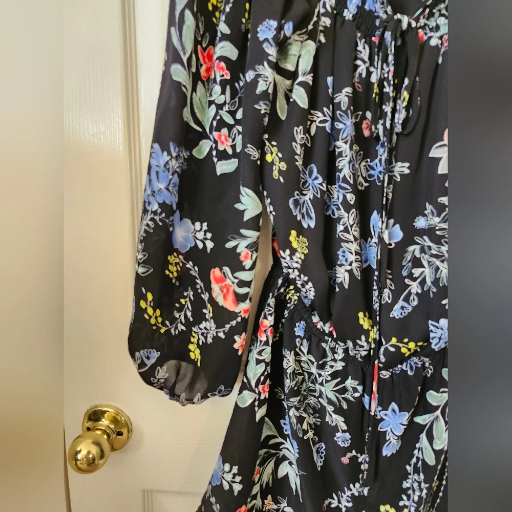 Parker Navy Blue Floral Long Sleeve Short Romper S